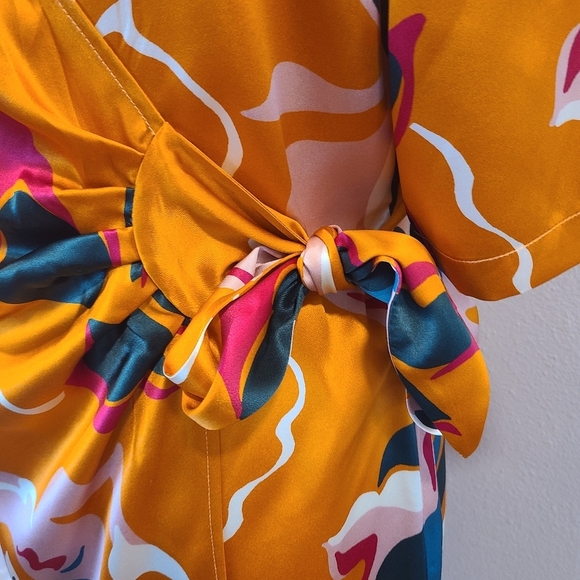 Reformation Luxe Electra Orange Silk Wrap Dress - Picture 7 of 10